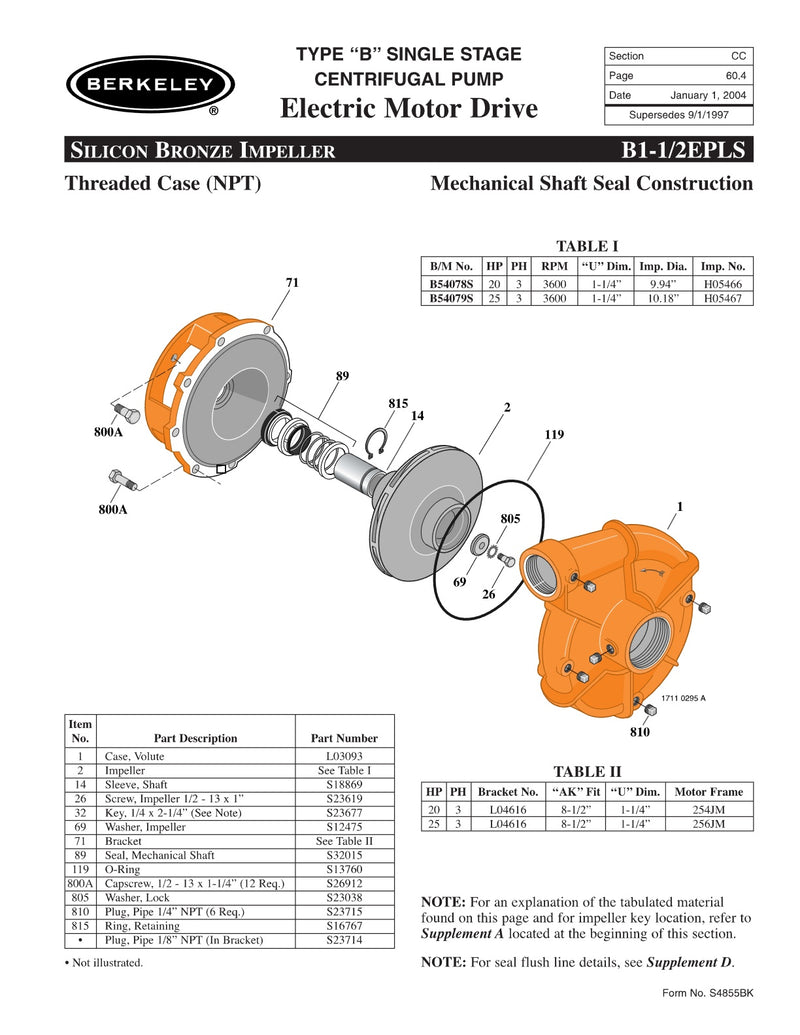 B1-1/2EPLS Berkeley Replacement Parts