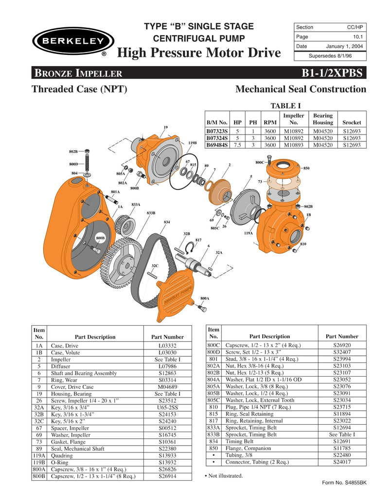 B1-1/2XPBS Berkeley Replacement Parts