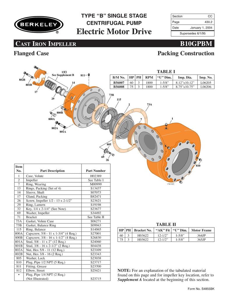 B10GPBM Berkeley Replacement Parts
