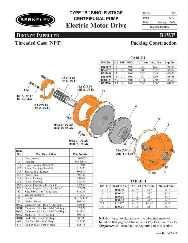 B1WP Berkeley Replacement Parts