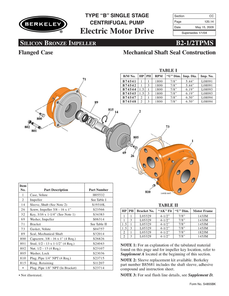B2-1/2TPMS Berkeley Replacement Parts