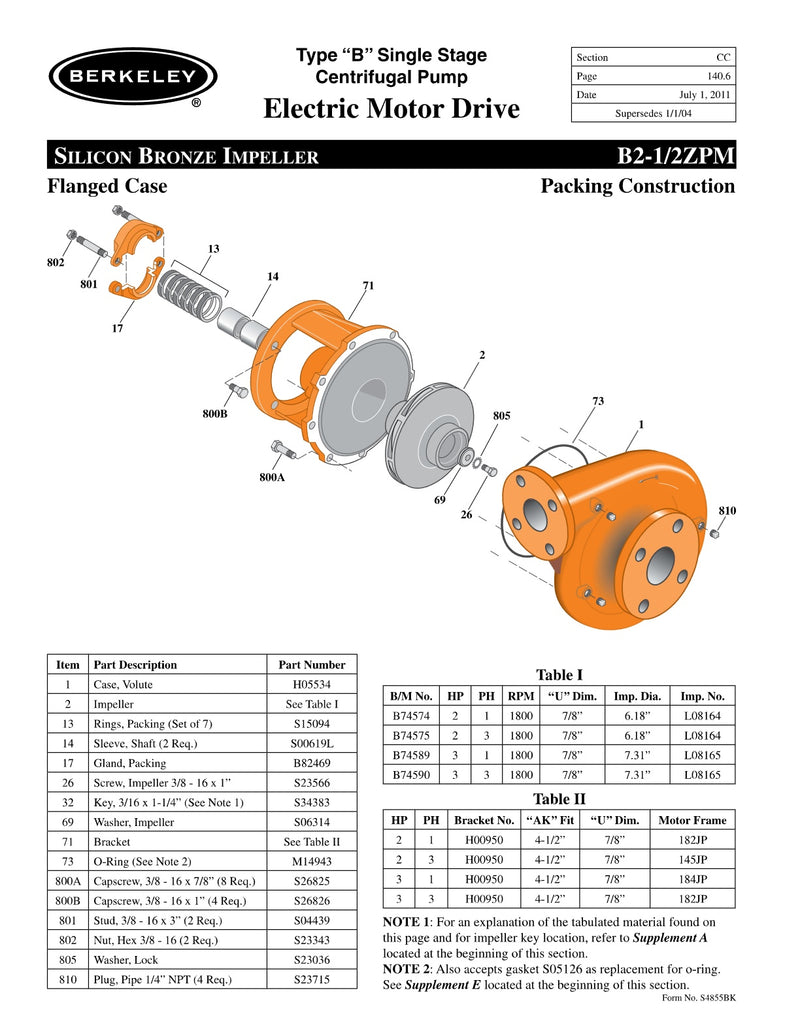 B2-1/2ZPM Berkeley Replacement Parts
