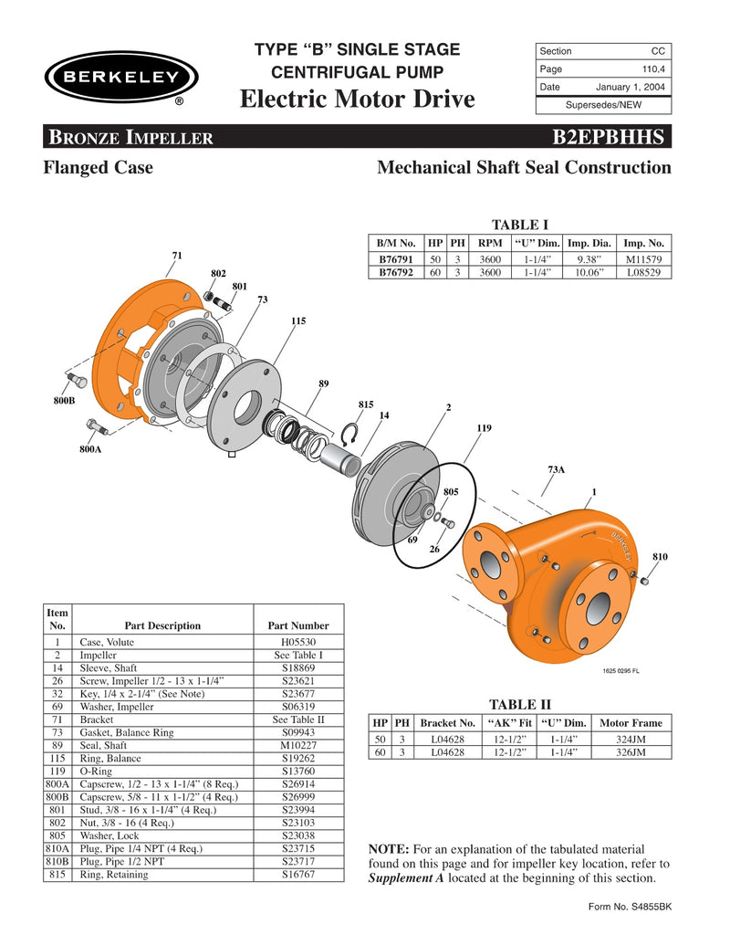 B2EPBHHS Berkeley Replacement Parts
