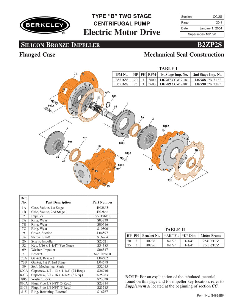 B2ZP2S Berkeley Replacement Parts