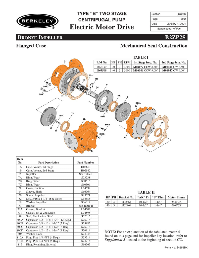 B2ZP2S Berkeley Replacement Parts