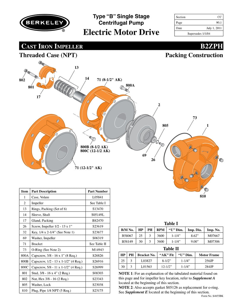 B2ZPH Berkeley Replacement Parts