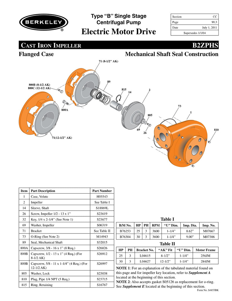 B2ZPHS Berkeley Replacement Parts