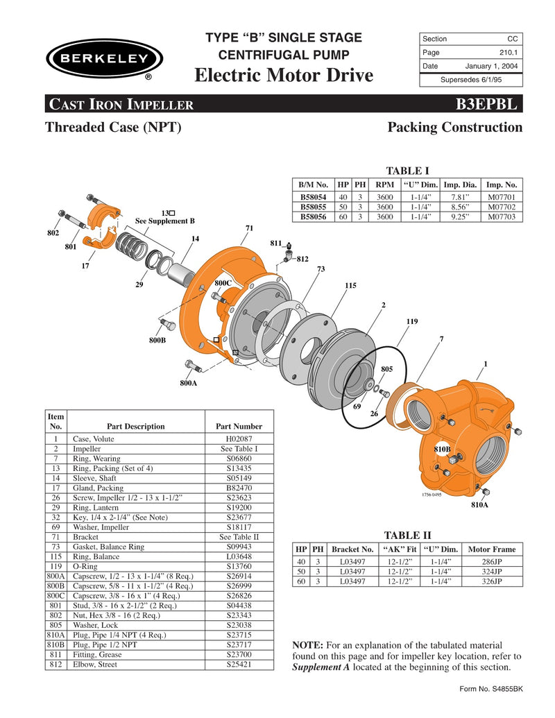 B3EPBL Berkeley Replacement Parts