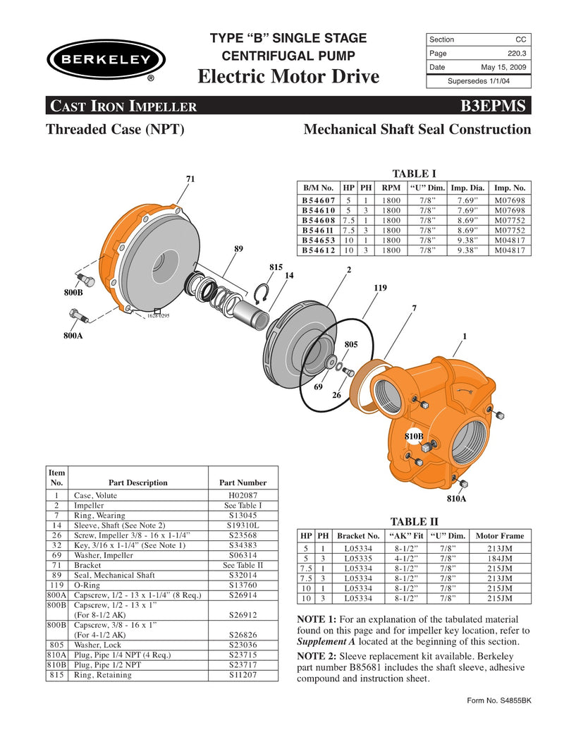 B3EPMS Berkeley Replacement Parts
