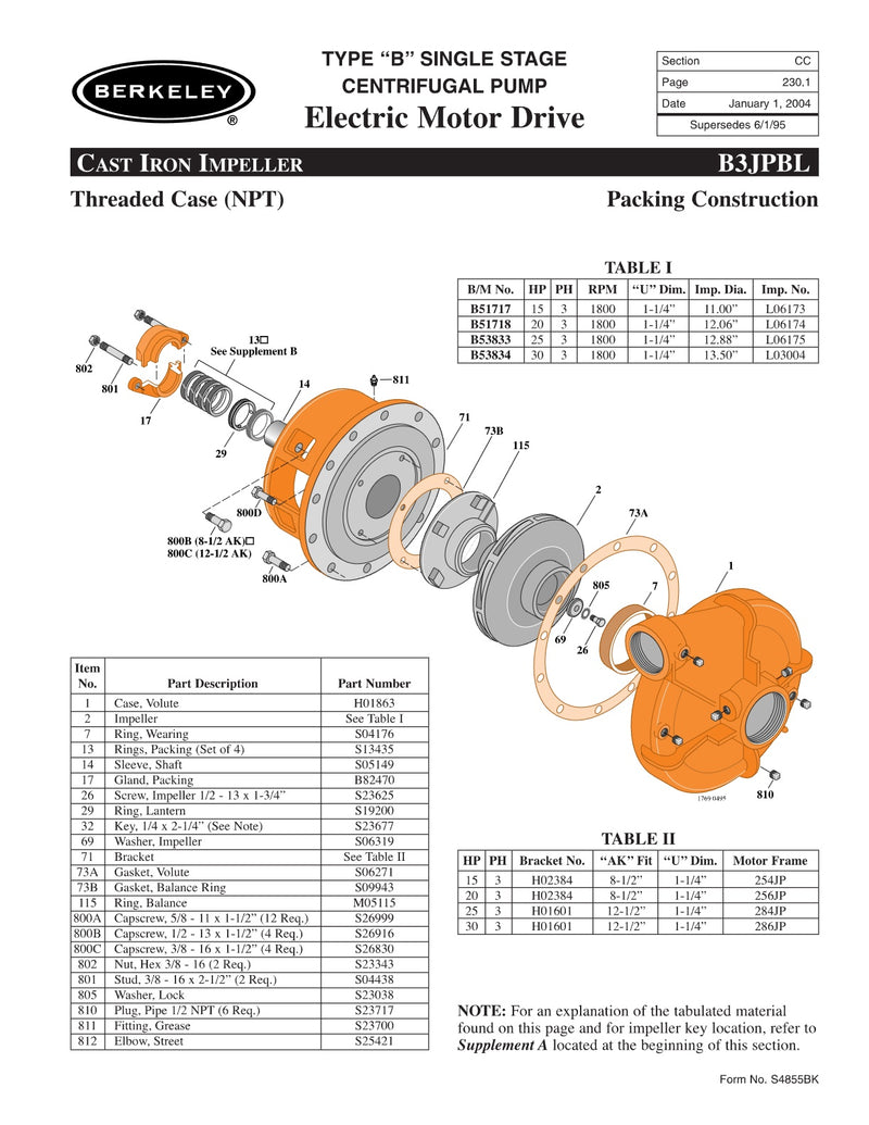 B3JPBL Berkeley Replacement Parts