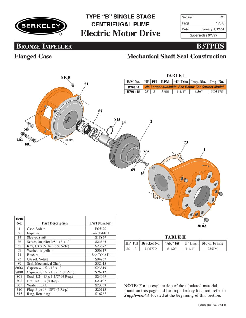 B3TPHS Berkeley Replacement Parts