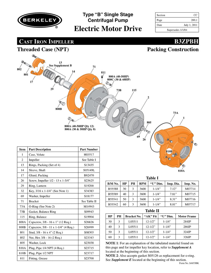 B3ZPBH Berkeley Replacement Parts
