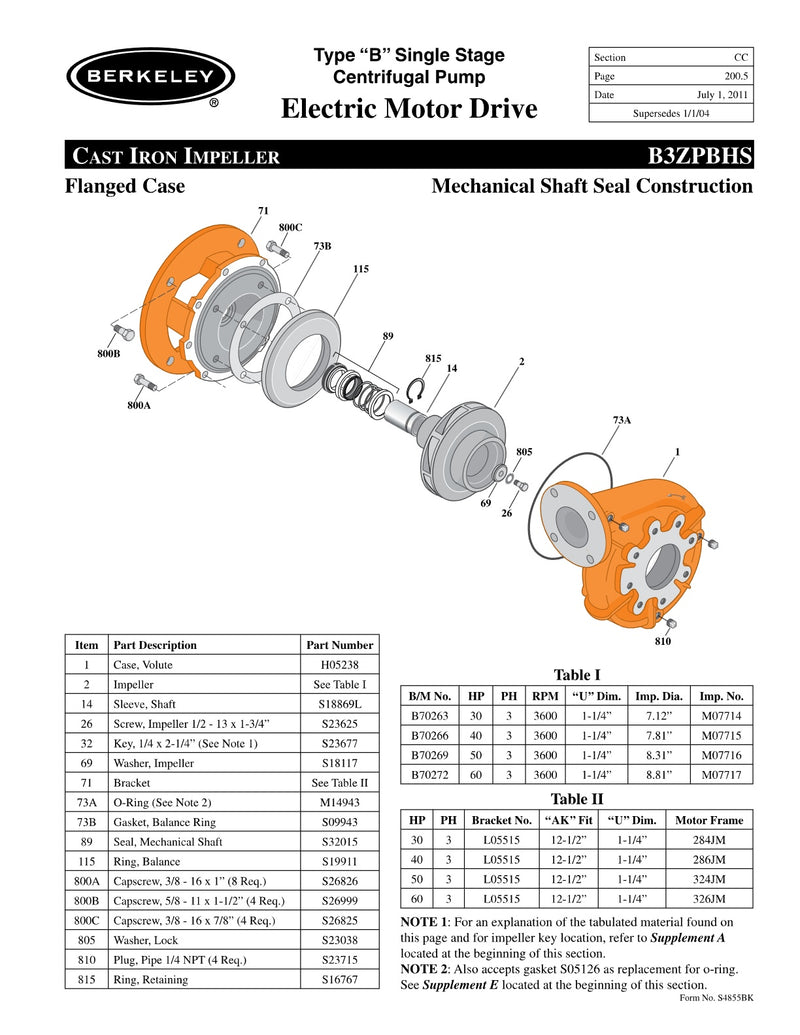 B3ZPBHS Berkeley Replacement Parts