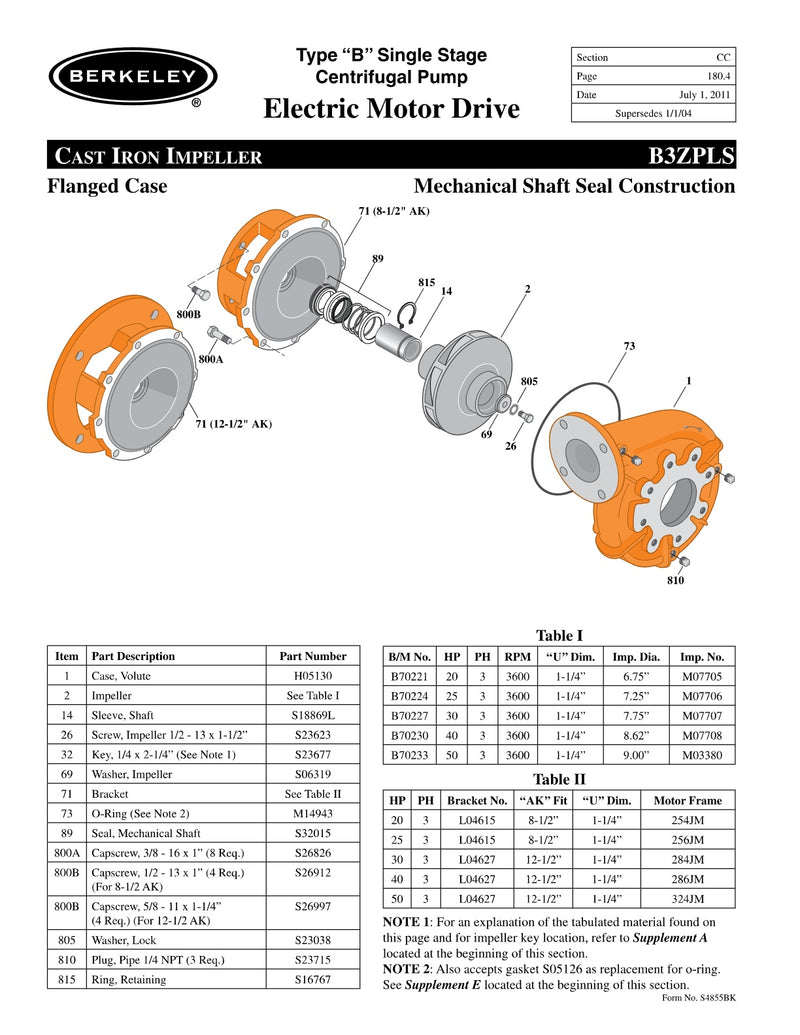 B3ZPLS Berkeley Replacement Parts