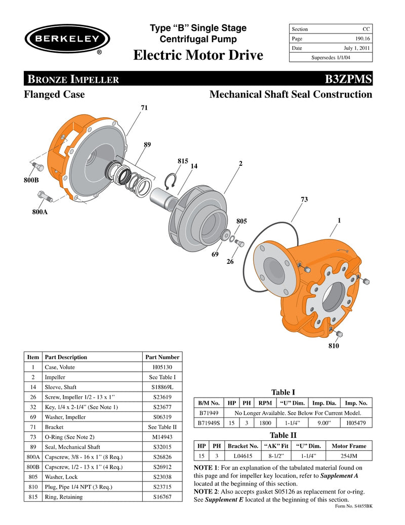 B3ZPMS Berkeley Replacement Parts