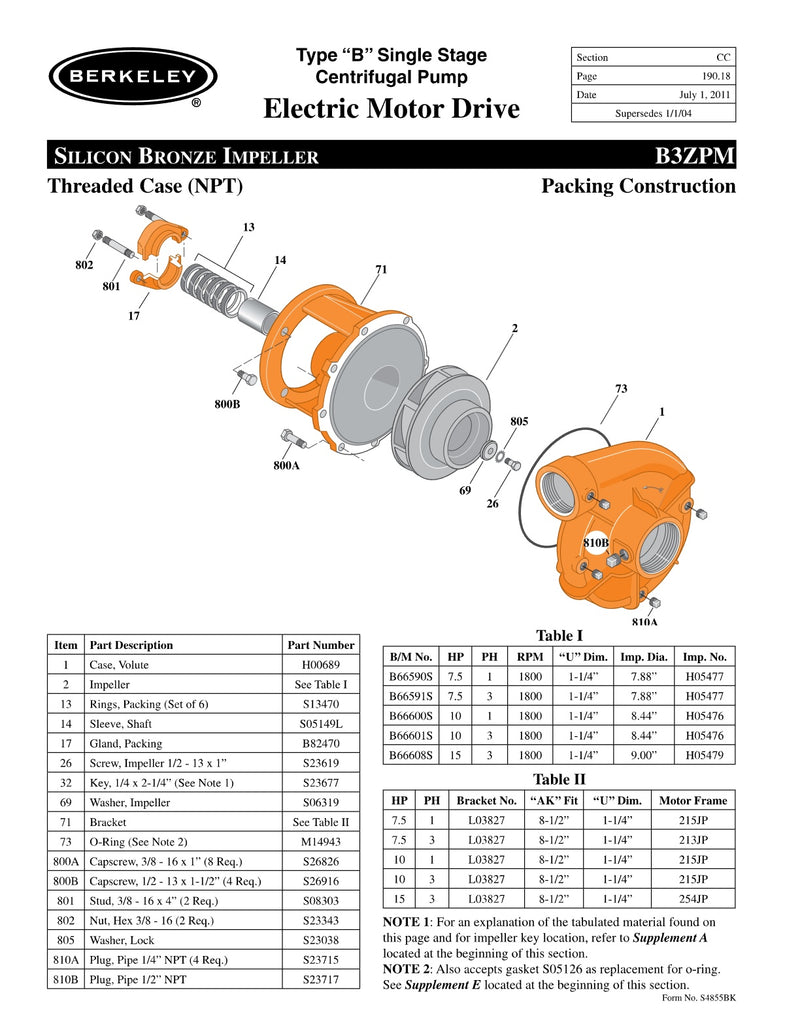 B3ZPM Berkeley Replacement Parts