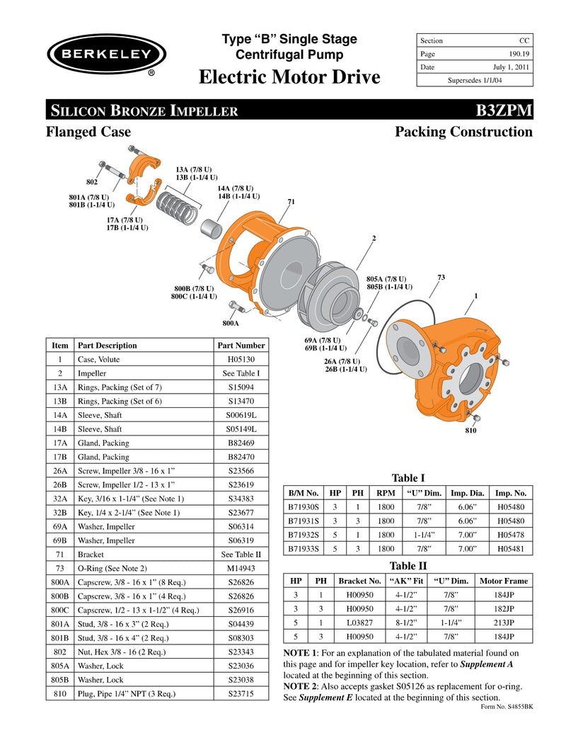 B3ZPM Berkeley Replacement Parts