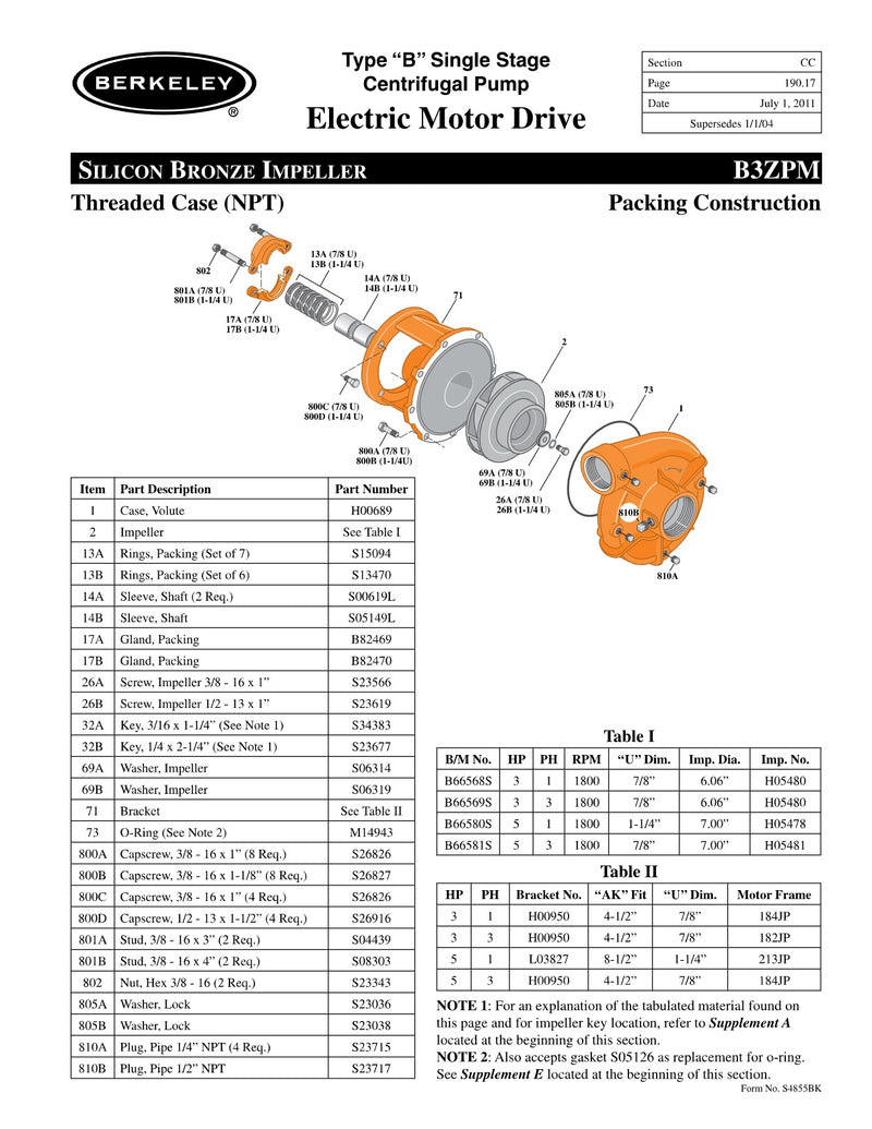 B3ZPM Berkeley Replacement Parts
