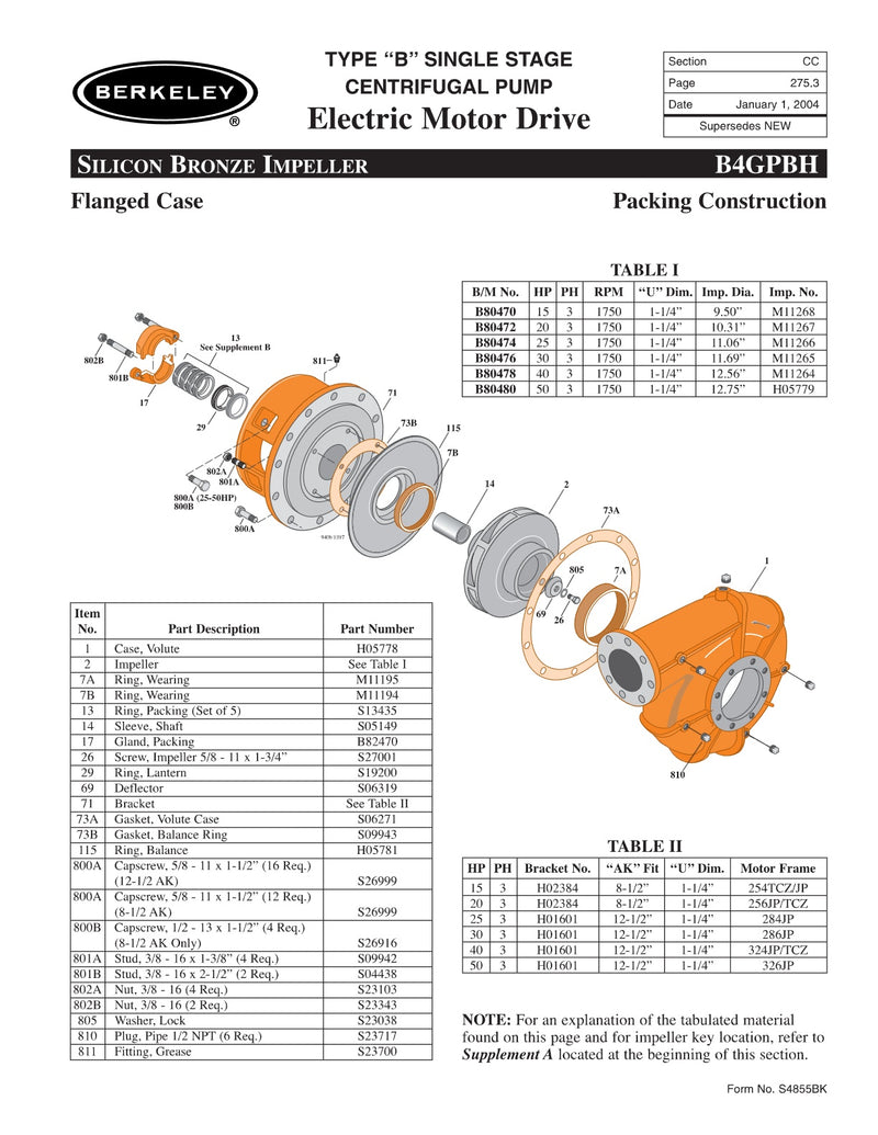 B4GPBH Berkeley Replacement Parts