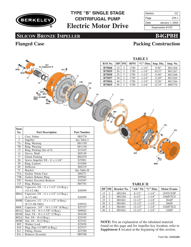 B4GPBH Berkeley Replacement Parts