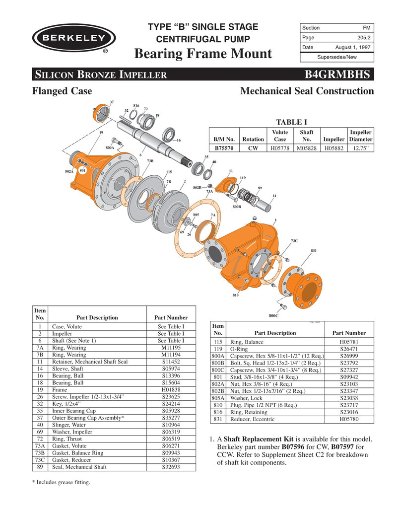 B4GRMBHS Berkeley Replacement Parts