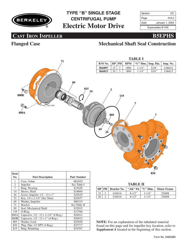 B5EPHS Berkeley Replacement Parts