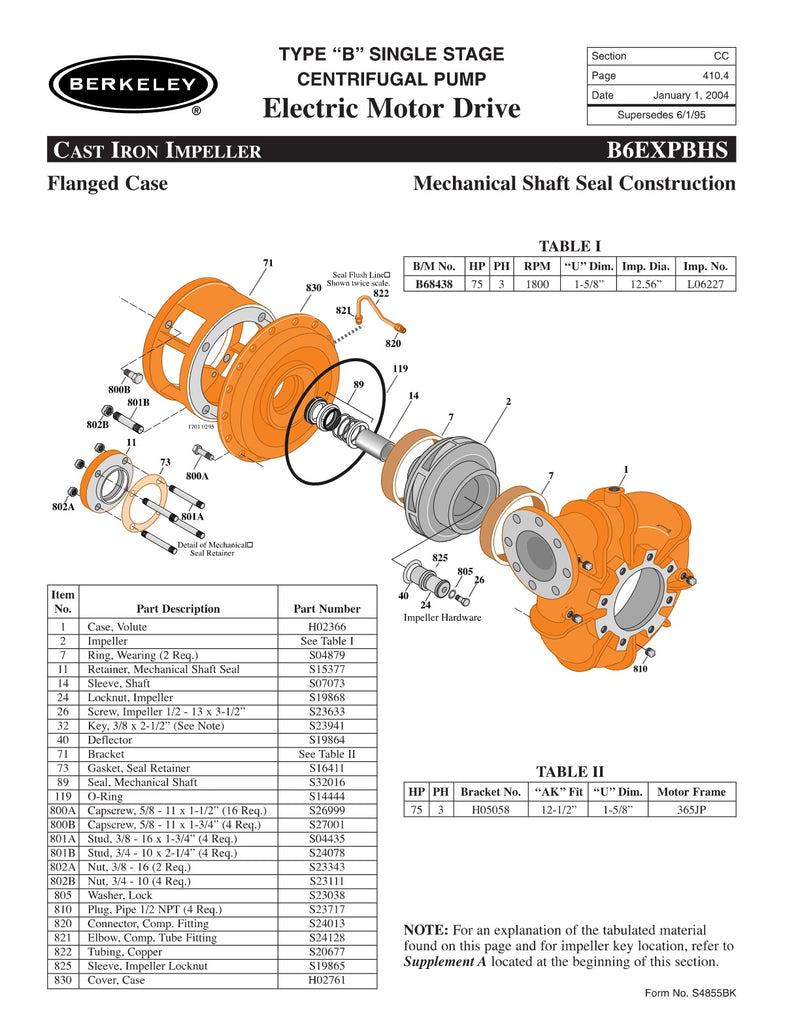 B6EXPBHS Berkeley Replacement Parts