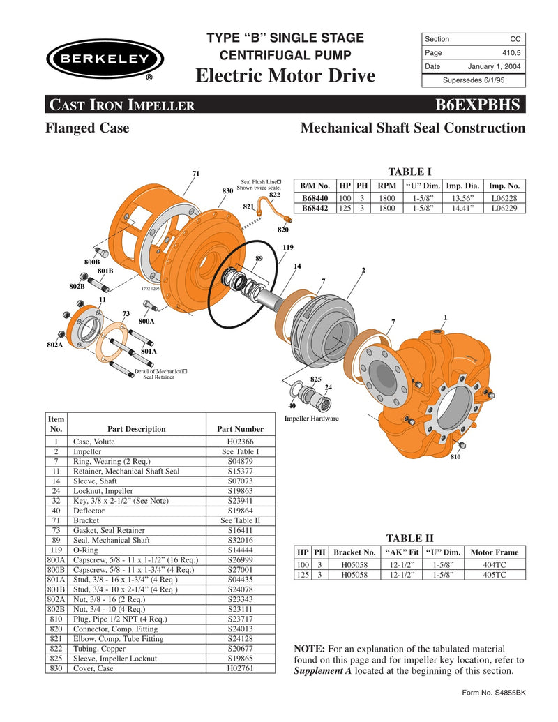 B6EXPBHS Berkeley Replacement Parts