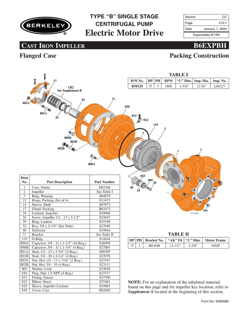 B6EXPBH Berkeley Replacement Parts