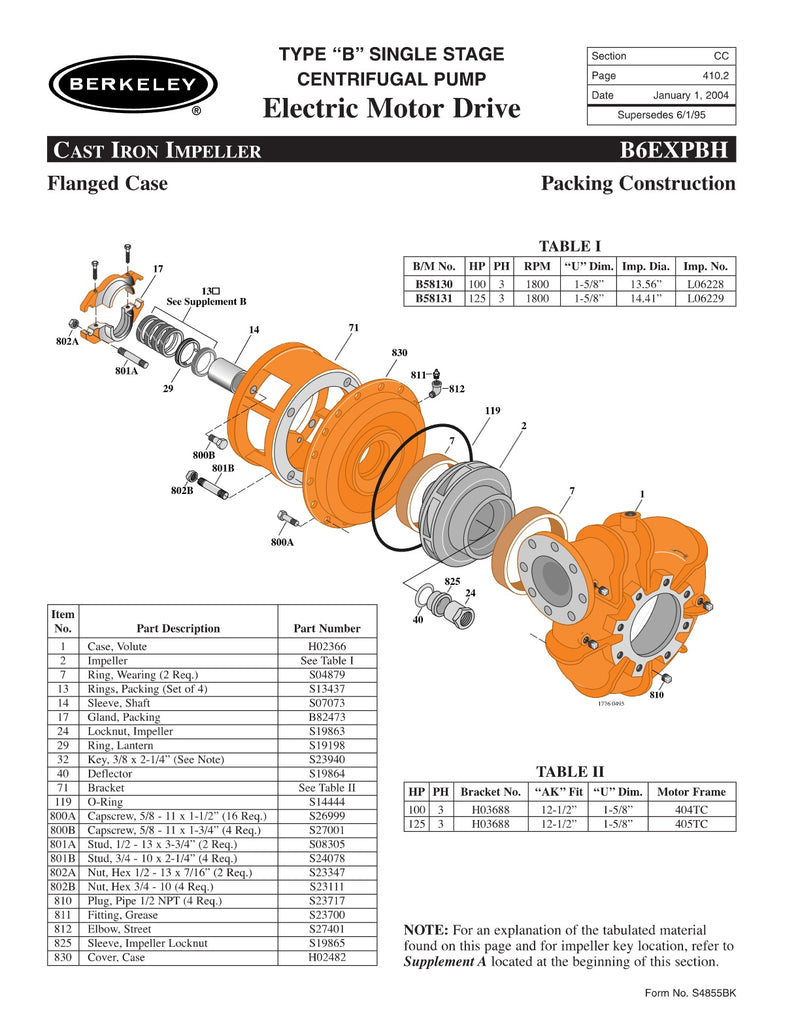 B6EXPBH Berkeley Replacement Parts