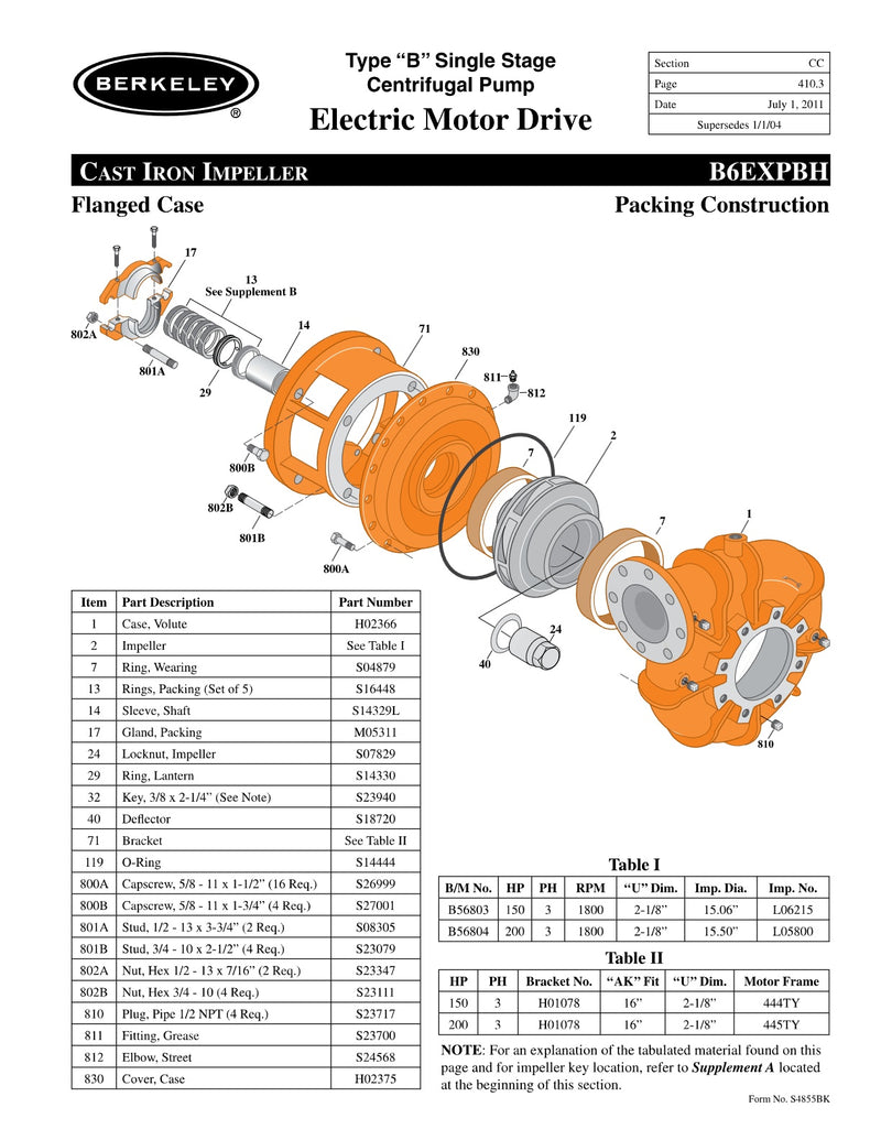 B6EXPBH Berkeley Replacement Parts