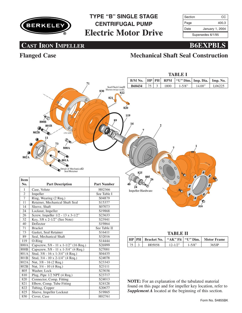B6EXPBLS Berkeley Replacement Parts