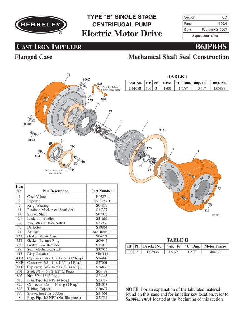B6JPBHS Berkeley Replacement Parts