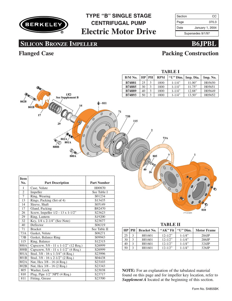 B6JPBL Berkeley Replacement Parts