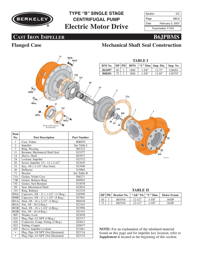 B6JPBMS Berkeley Replacement Parts