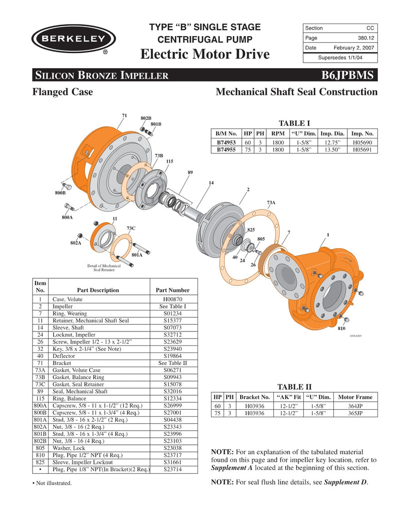 B6JPBMS Berkeley Replacement Parts