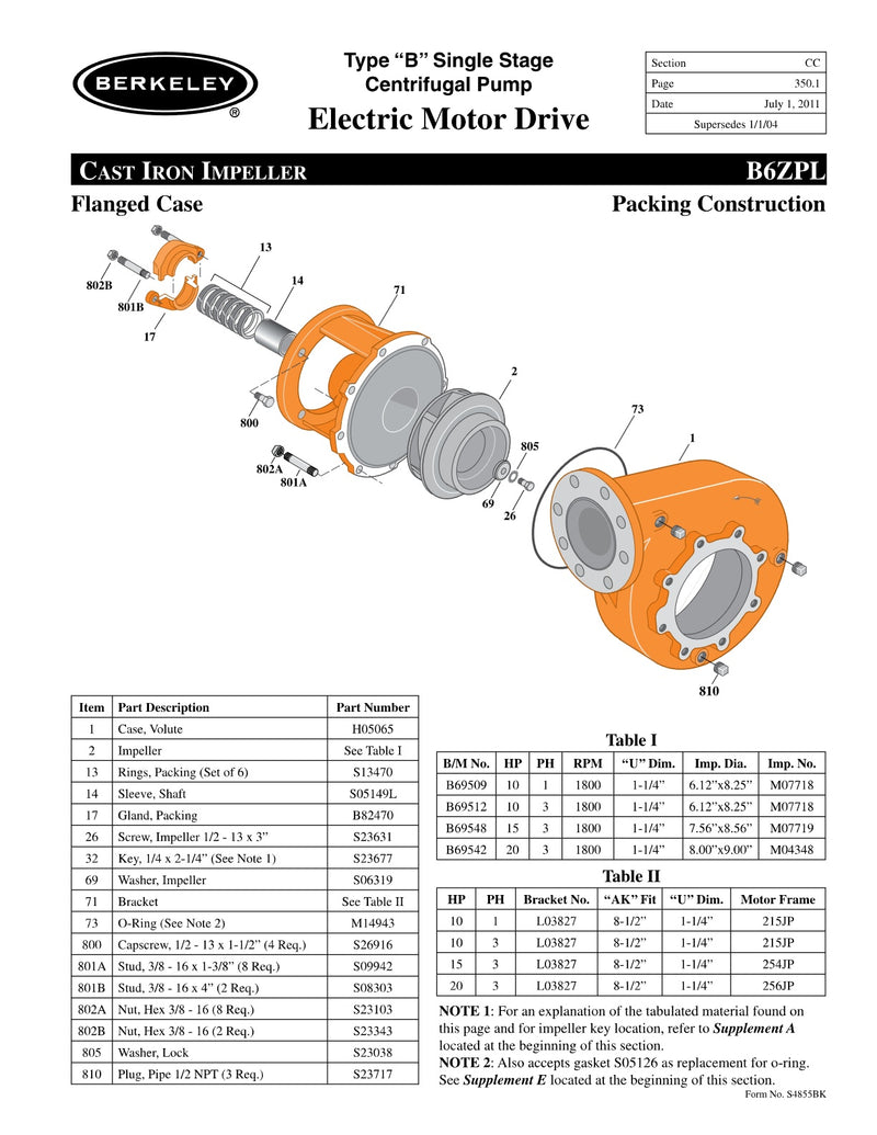B6ZPL Berkeley Replacement Parts