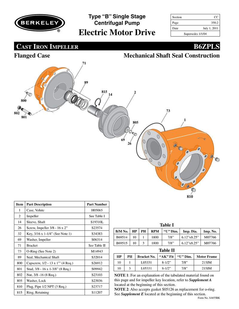 B6ZPLS Berkeley Replacement Parts