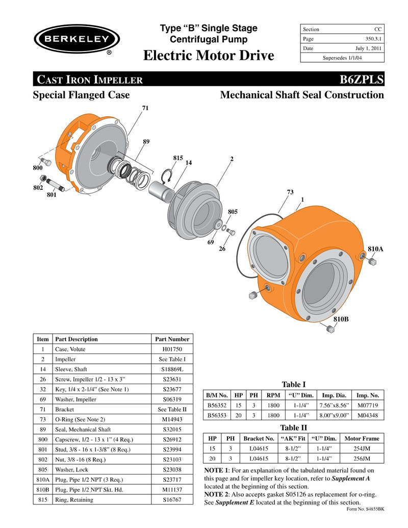 B6ZPLS Berkeley Replacement Parts