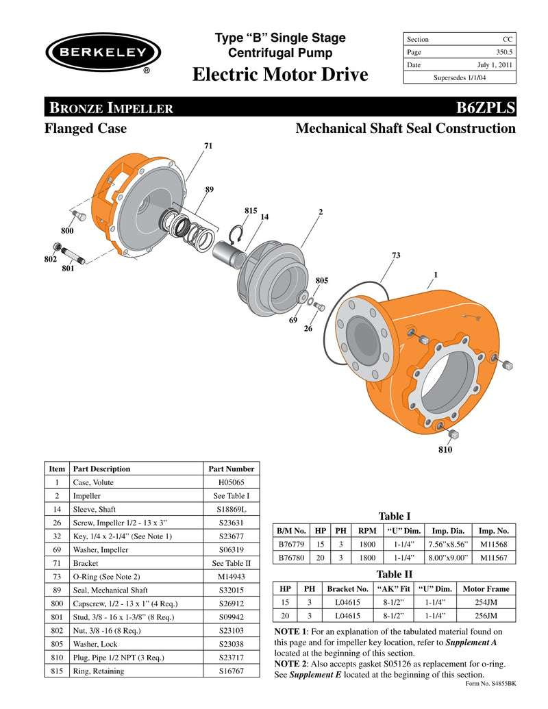 B6ZPLS Berkeley Replacement Parts