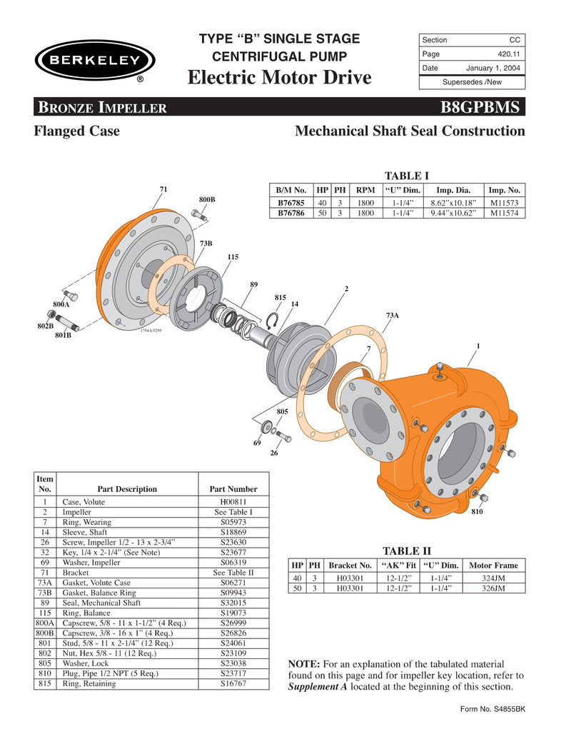 B8GPBMS Berkeley Replacement Parts