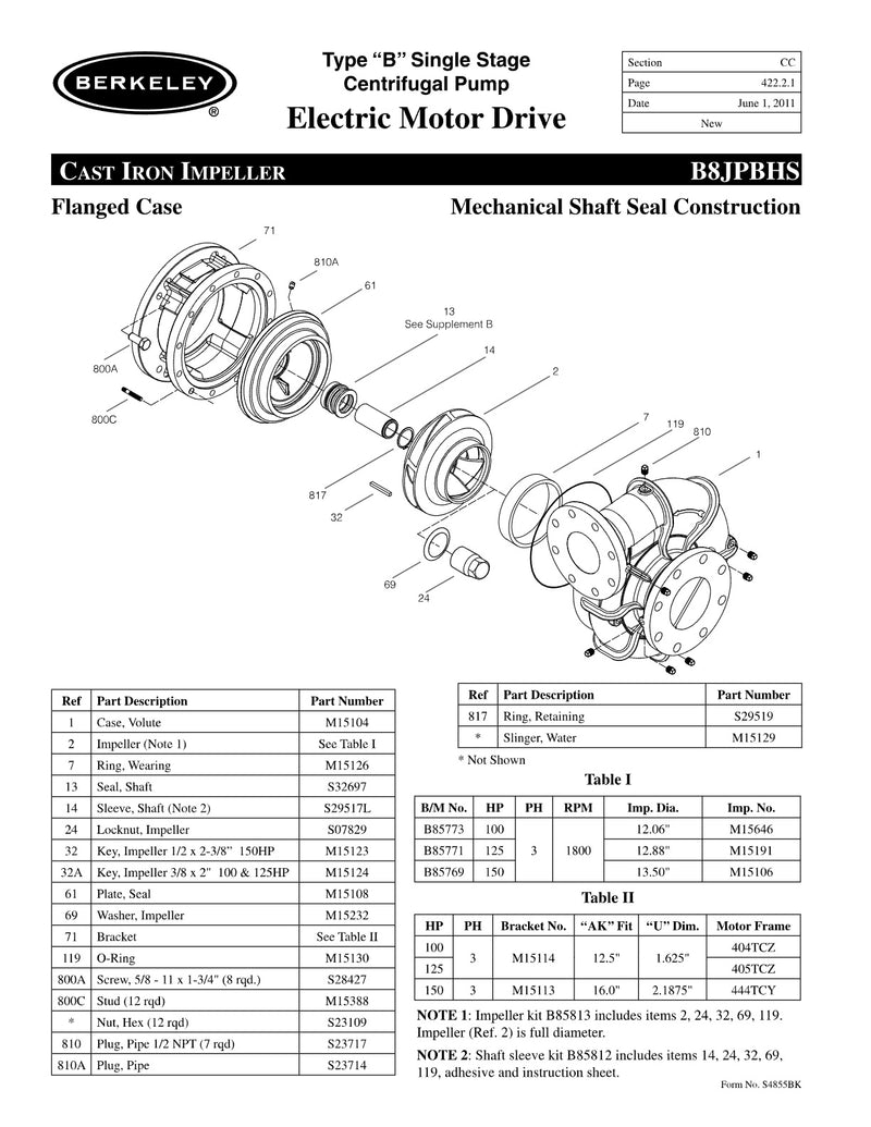 B8JPBHS Berkeley Replacement Parts