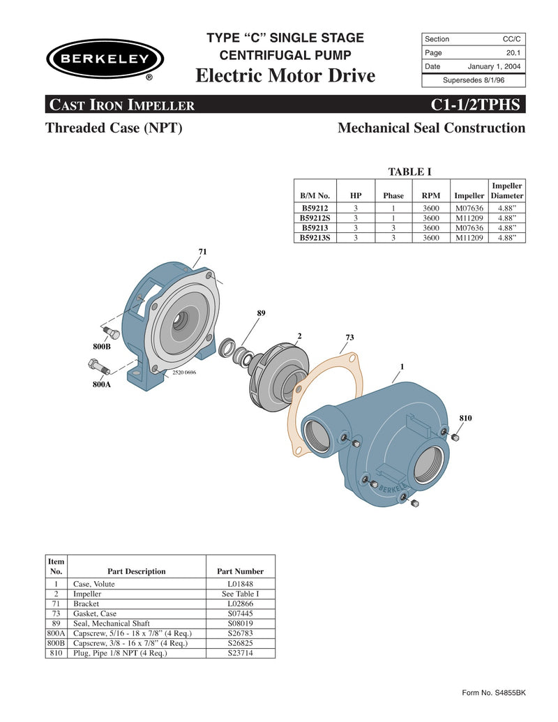 C1-1/2TPHS Berkeley Replacement Parts