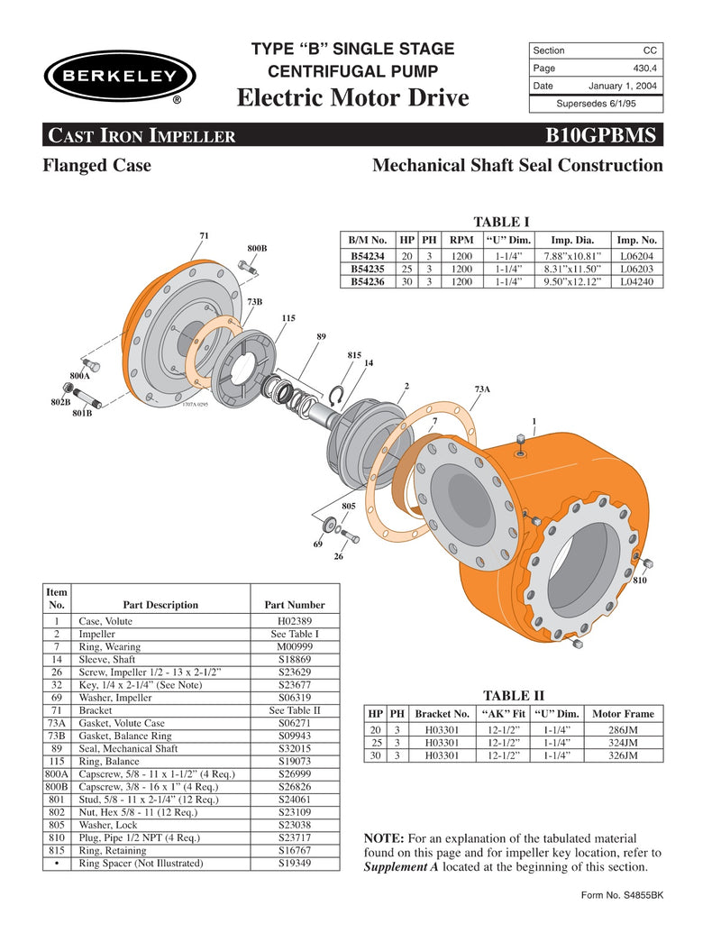 B10GPBMS Berkeley Replacement Parts