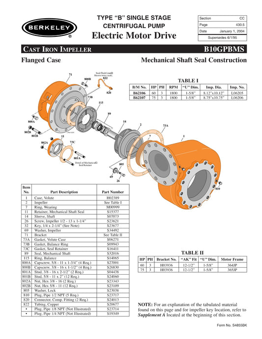 B10GPBMS Berkeley Replacement Parts