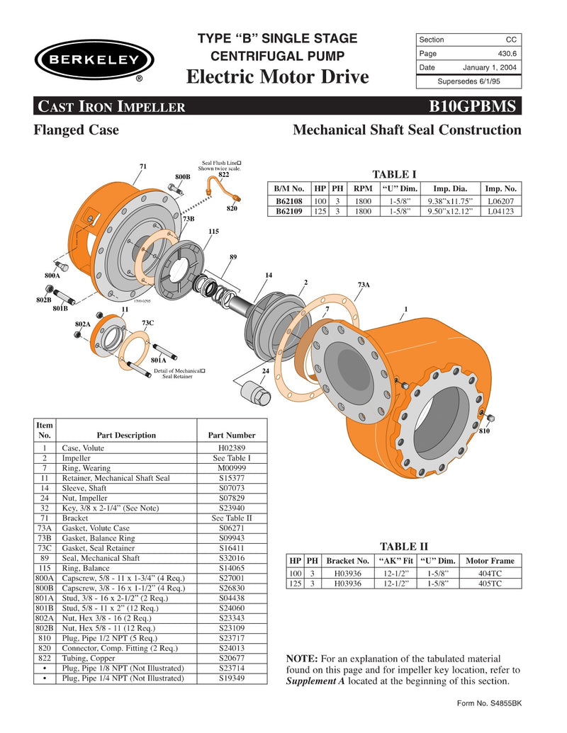 B10GPBMS Berkeley Replacement Parts