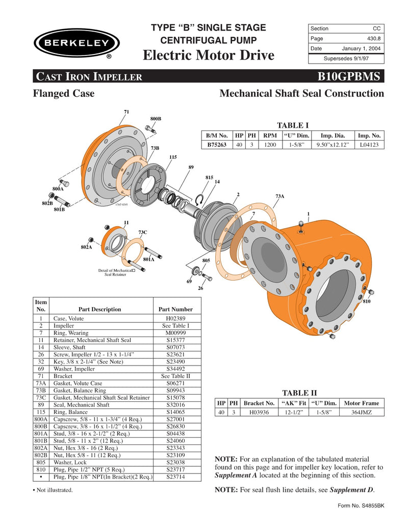 B10GPBMS Berkeley Replacement Parts