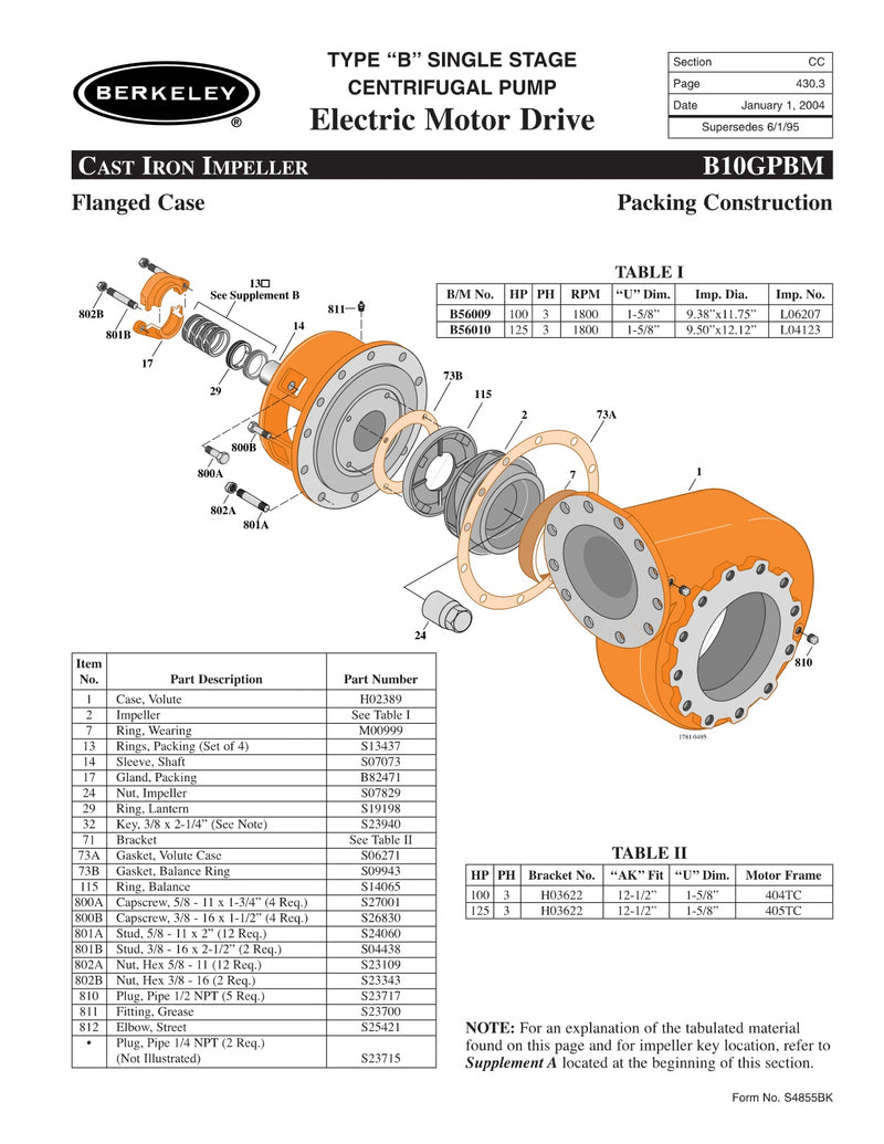 B10GPBM Berkeley Replacement Parts