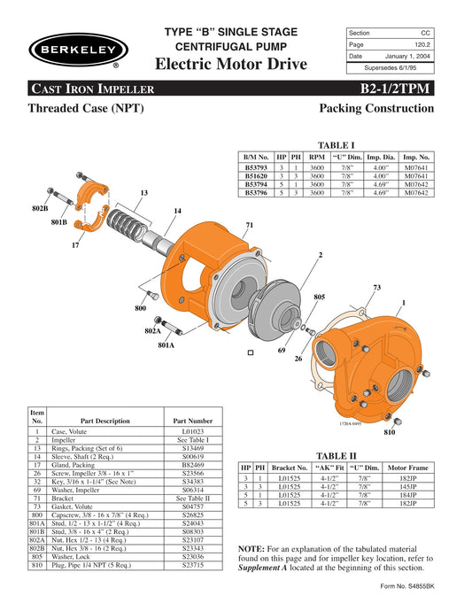 B2-1/2TPM Berkeley Replacement Parts