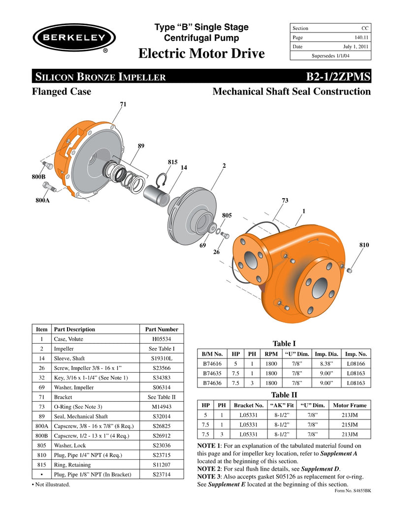 B2-1/2ZPMS Berkeley Replacement Parts